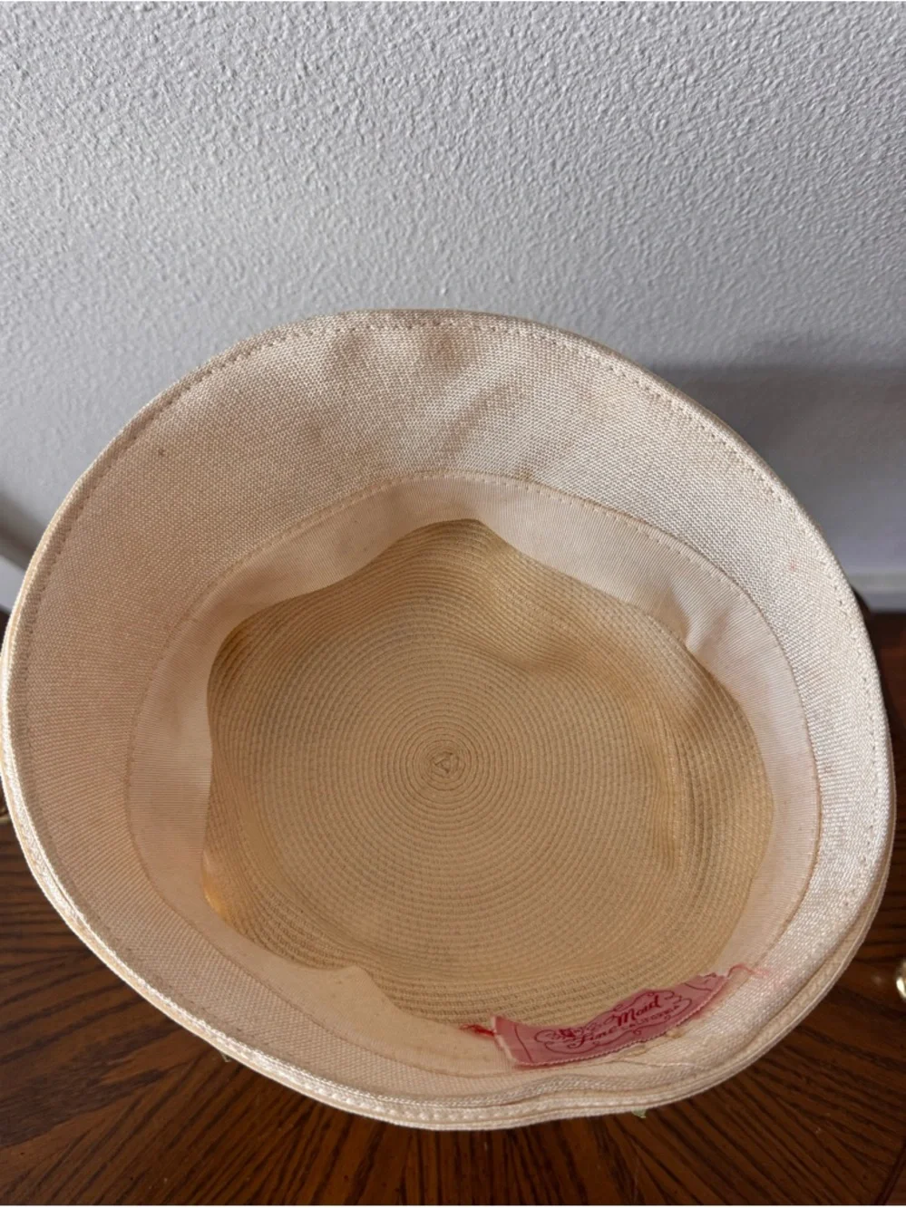 Vintage 1950s Cream millinery Hat with Pink and Green Flowers and Velvet Bow